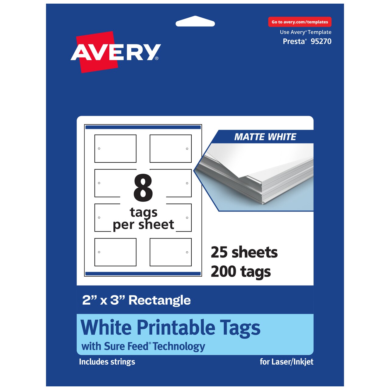 Avery Printable Matte White Tags with Strings, 2" x 3" Rectangle